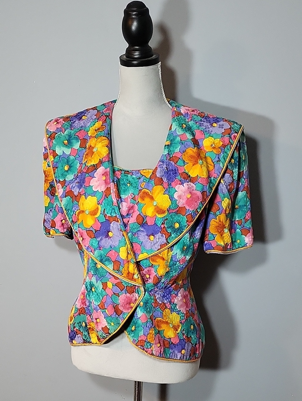 David Warren 80s Size 6* Vintage 100% Silk Floral Short-Sleeve Blazer